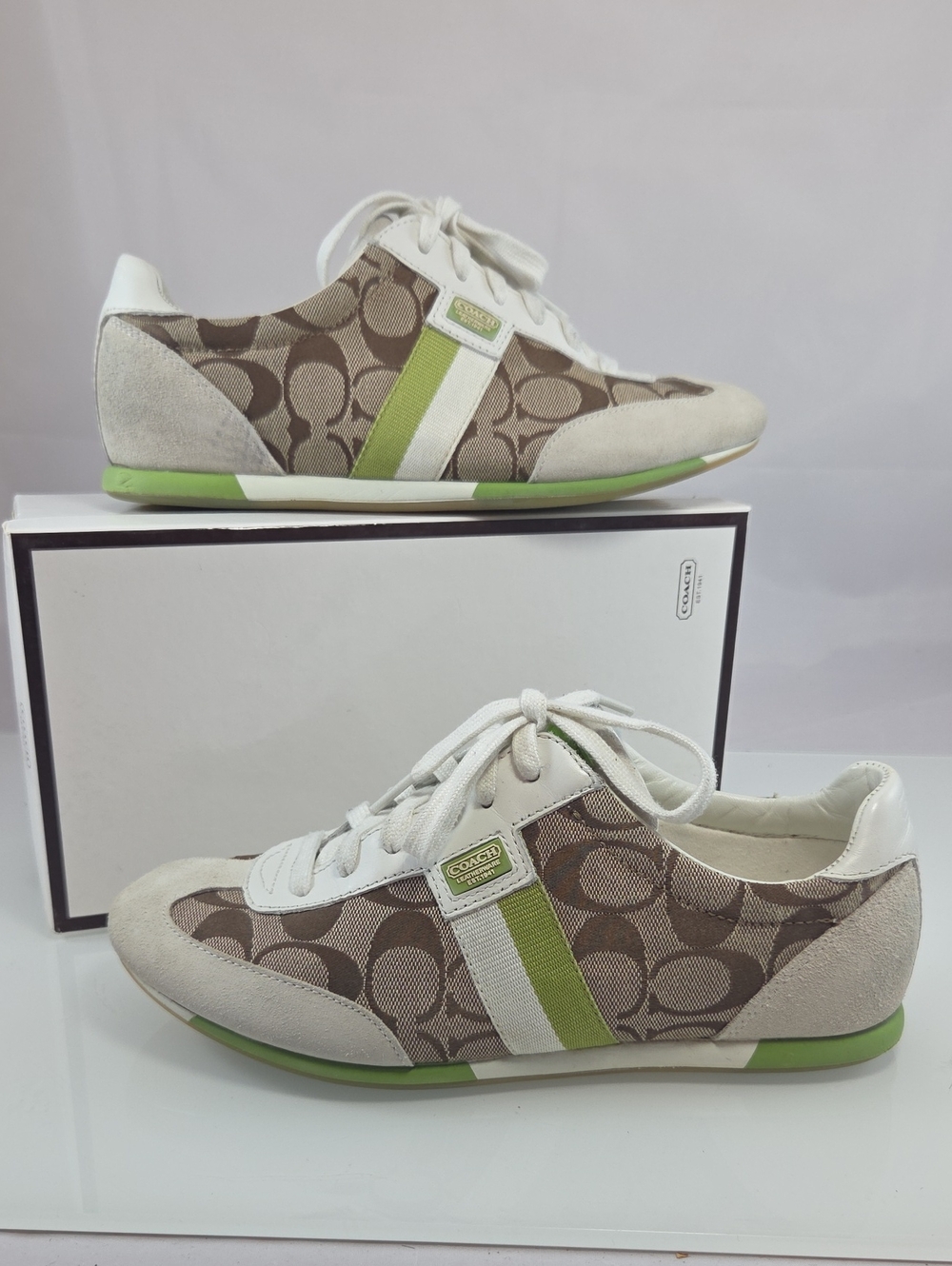 Coach JOSS Signature Vintage Sneakers with Lime Accent Size 8